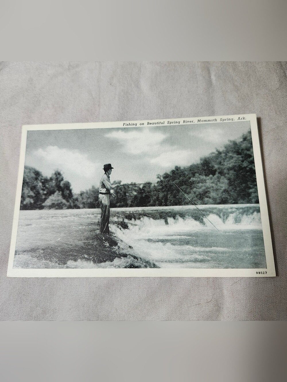 Vintage Postcard of a Person Fly Fishing in Mammoth Spring, Arkansas
